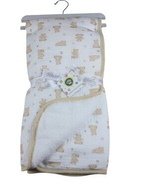 Little Me Baby Blanket Teddy Bear Stars White Tan Infant Muslin Fleece NWT RARE